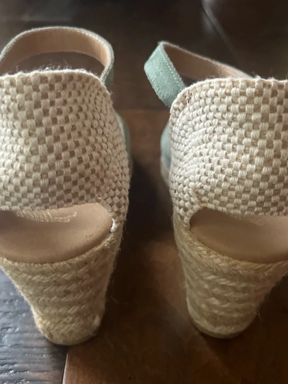 Paseart sage mint green suede ankle strap espadrille wedge sandals Sz. 8
